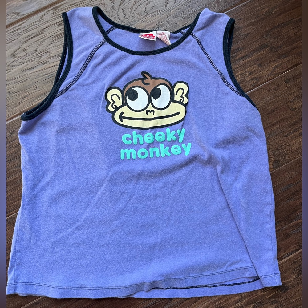 Fred-Red Purple Tank Top with Cheeky Monkey Graphic, vintage 100% cotton